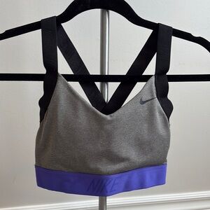 Nike Black and Gray Sports Bra with Purple Band